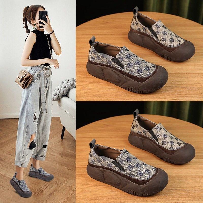 Canvas Shoes Popular Lightweight Single Shoes Women's 2025 Autumn New Thick-soled Retro Lazy Casual Loafers Mother Shoes