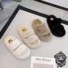 2025 Autumn New 6CM Muffin Thick-bottomed Fluffy Slippers Women's Wear Double Strips with Small Height-increasing Cotton Slippers