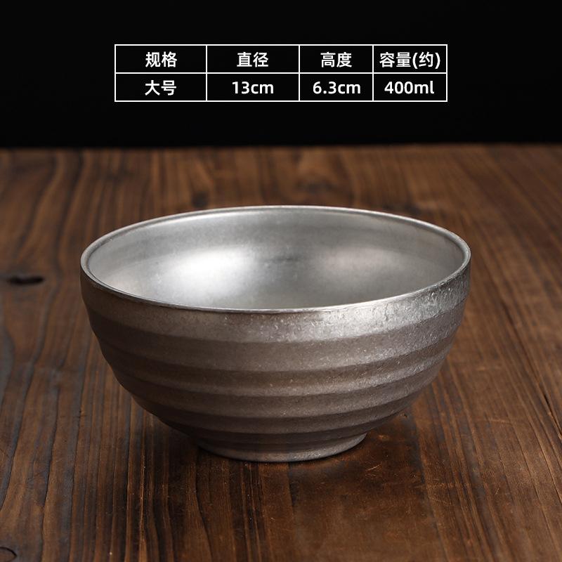 Retro Stainless Steel Threaded Rice Bowl Ramen Kimchi Seasoning Sugar Ramen Bowls Home Restaurant Tableware Kitchen Accessories