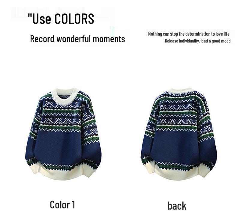 Autumn 2025 Retro Ethnic Round Neck Knit Sweater Coat