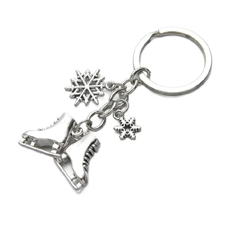 Skiing And Skating Inspired Keychain Featuring Snowflake And Ice Skate Pendant Keyring Creative Key Organiser Charm