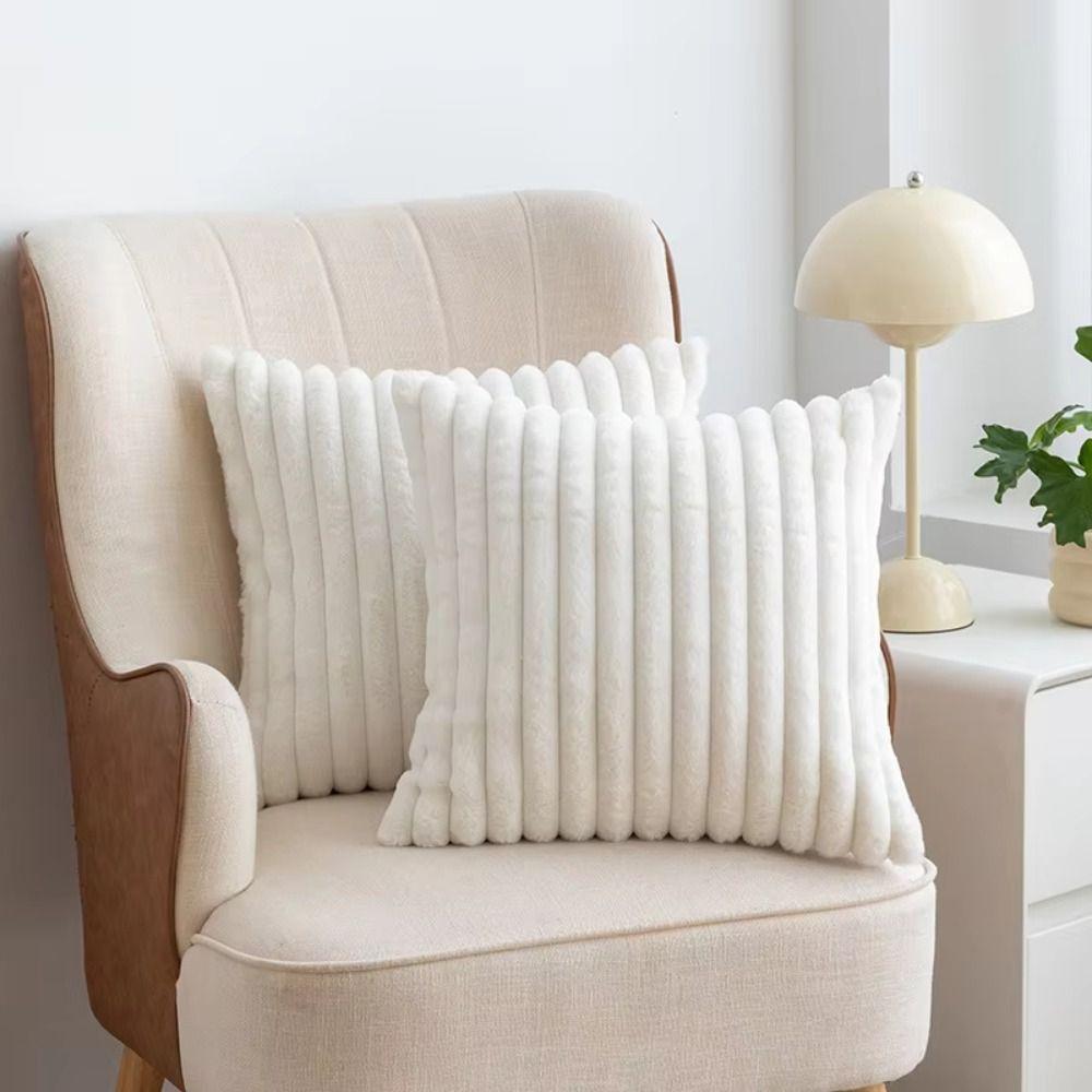 Decorative Cushion Cover Skin Friendly Fluffy Striped Cushion Cover Living Room
