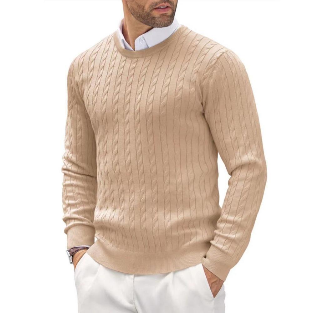 

Новый мужской вязаный свитер с круглым вырезом на осень и зиму, с длинными рукавами, однотонный, простая трикотажная мужская базовая рубашка 3XL абрикосовый