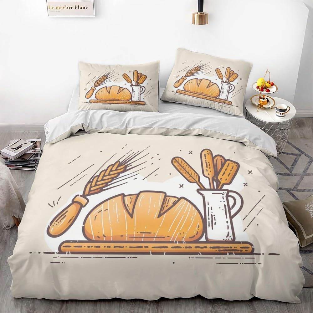 Bread Duvet Cover for Kids Teens Queen Size Lightweight Down Quilt Covers Bedroom Decor 2 Pillowcases 1 Duvet Cover No Comforter