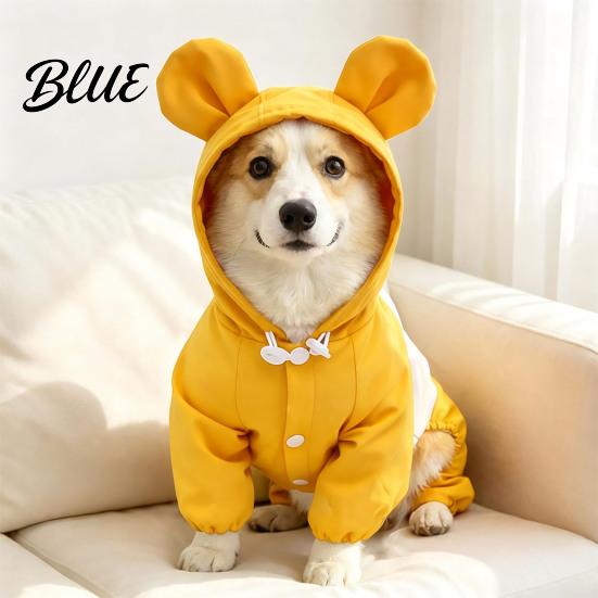 Puppy Winter Wear with Raincoat Windproof Pet Jumpsuit Waterproof Hooded Dog Four-Leg Jacket Ears Cute