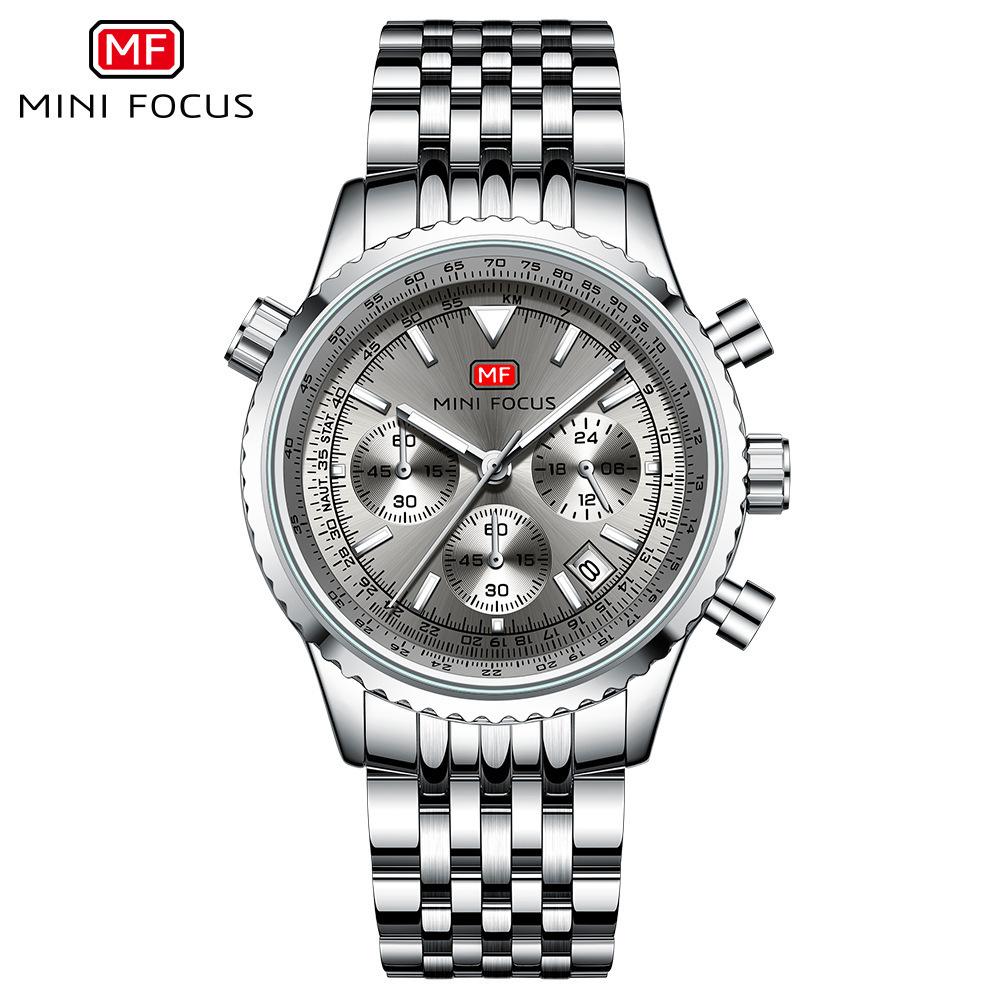 Mini Focus Watch, Fashion Men S Watch, Multi-Function Quartz Watch, Aviation Chronograph Men S Watch, Fine Steel Belt 0463G