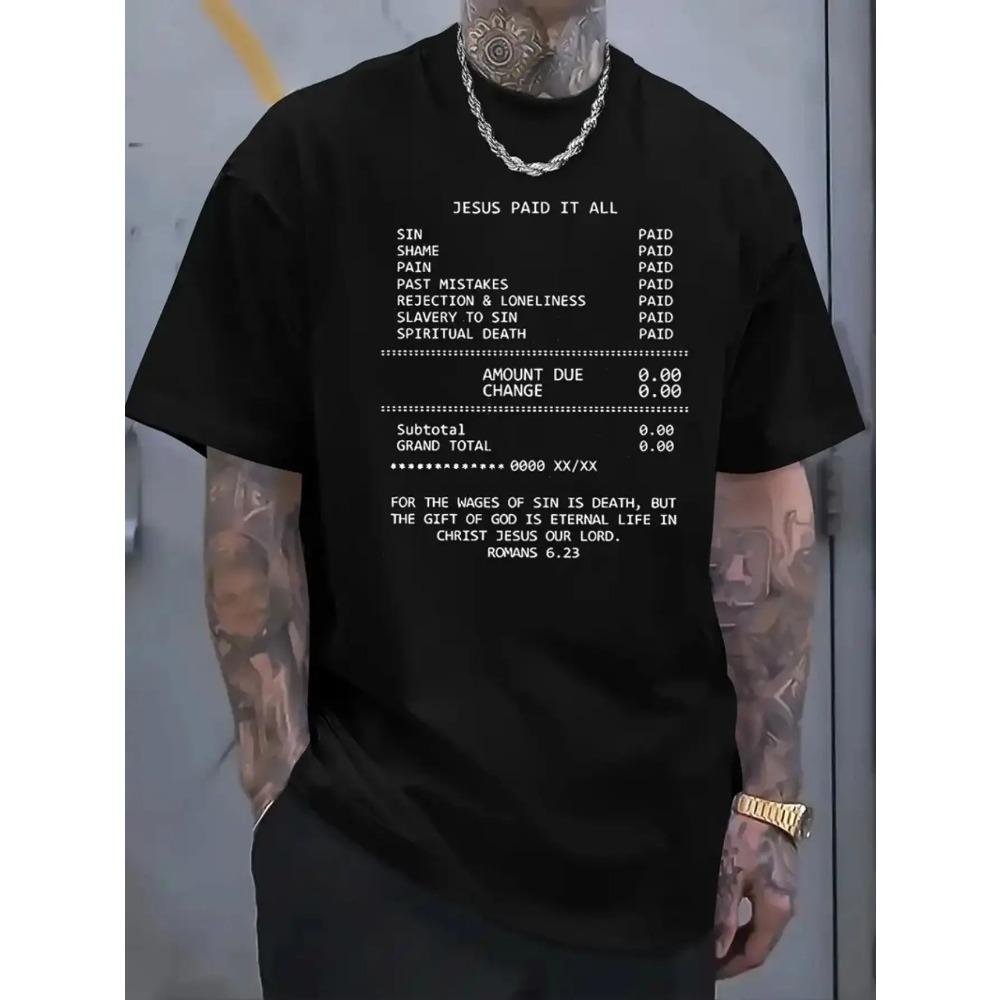 

European sizes Men s Heavyweight Christian T-Shirt Compatible for all platforms - Jesus Paid for Everything Bible Verse Tee with Christ Cross Print 4XL чорний