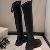 Overknee-Stiefel Damen elastische schwarze hohe Stiefel dicksohlige neue Winter Samtstiefel sehen schlank aus