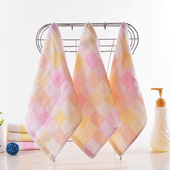 Cotton Checkered Square Towel Small 10"x10" Face Towel Absorbent Colorful Plaid Washcloth for Home Kitchen Face Washing Sweat Wiping