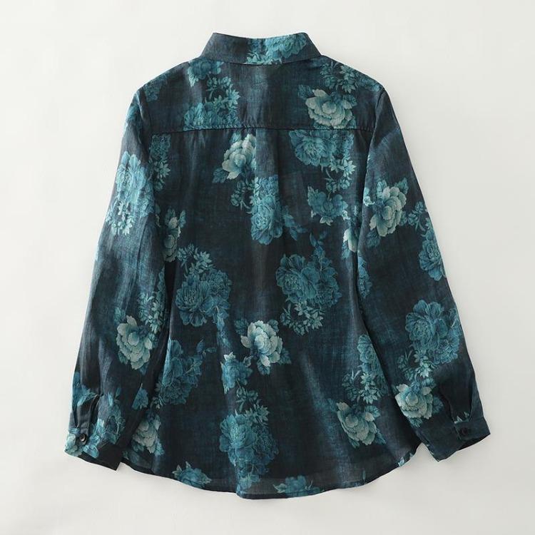 Autumn New Floral Print Cotton Long Sleeve Blouse Casual Loose Plus Size Women Tops Tees Shirts