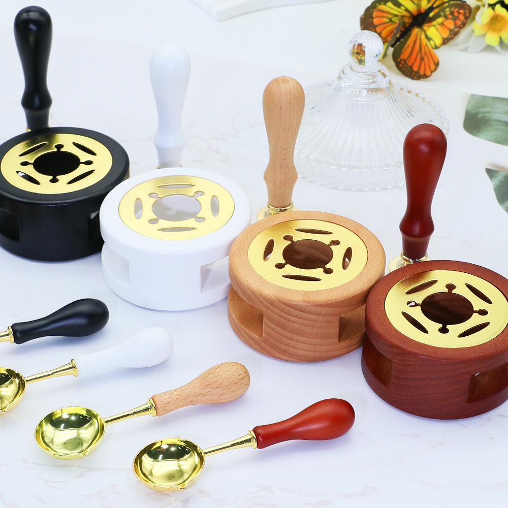 Wax Seal Melting Furnace Set with Handle & Spoon - Wooden Granule Furnace for Crafting