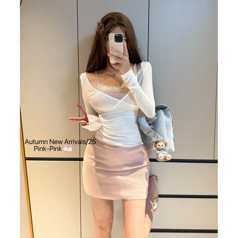 

Kumikumi Чистый Желанный Стиль Комплект Темперамент Сексуальный Рубашка с длинными рукавами Женский Осень Приталенный Похудение Юбка Годе Комплект из двух предметов Short skirt M