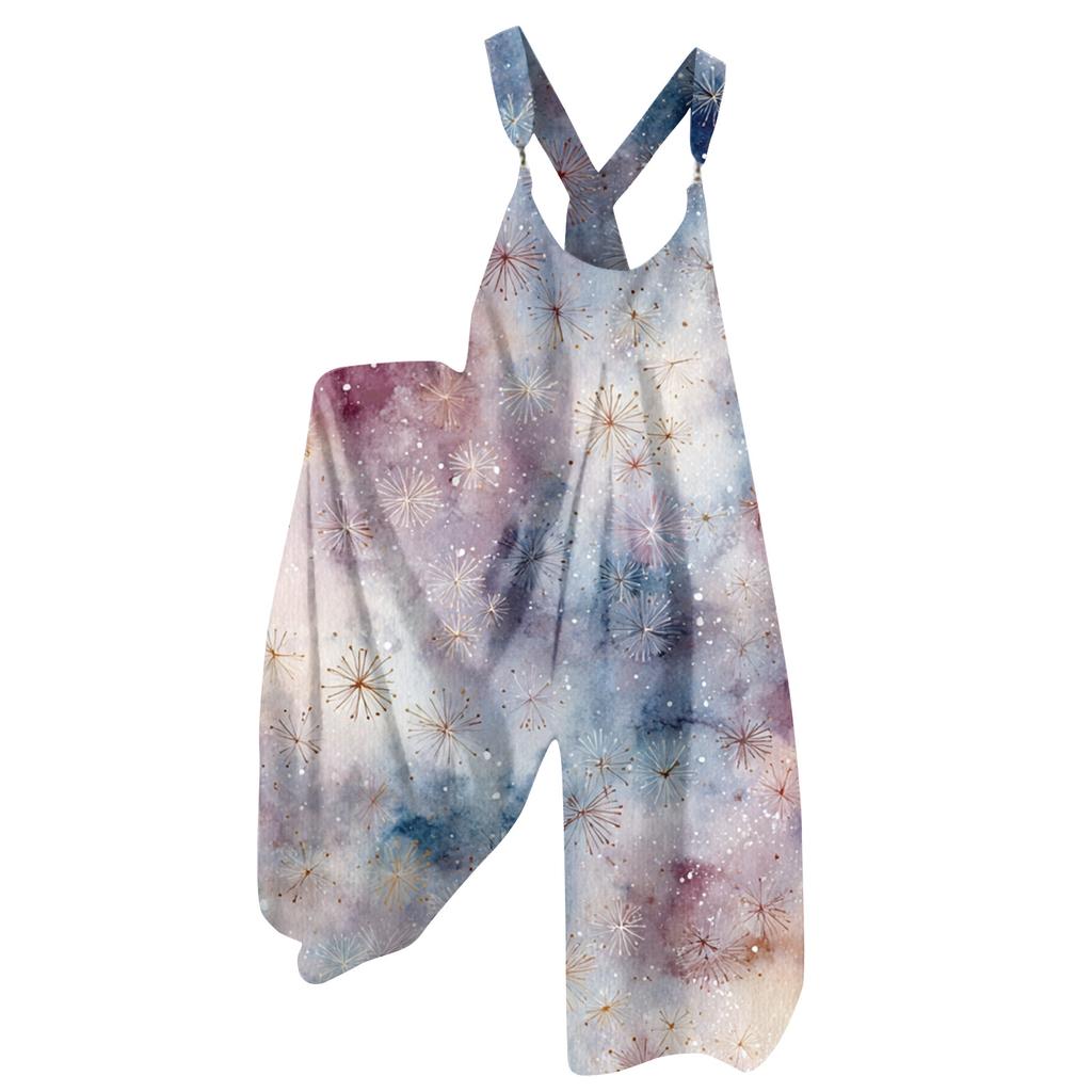 Women's Summer Overalls Floral Print Vintage Jumpsuit (Non-Adjustable Straps)