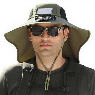 Solar Fan Hat Wide-Brimmed Shawl Fishing Hat with Dual-Power Fan Design Solar USB Charging UV-Protection Outdoor Hat