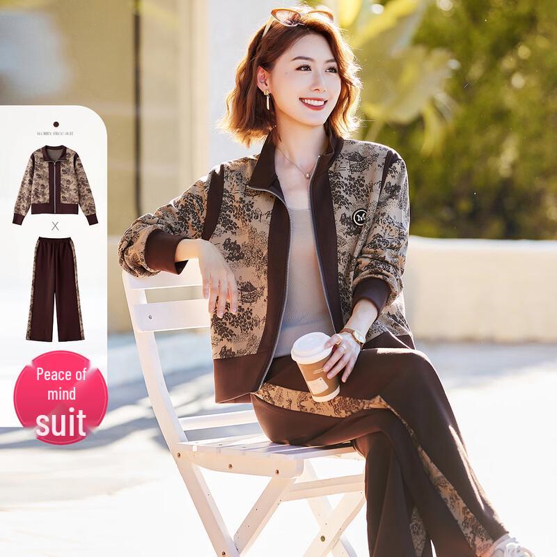 

Женский повседневный комплект из куртки с лацканами и брюк с цветочным принтом 3XL