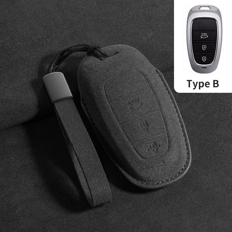 Leather Car Key Case Cover Shell Fob For Hyundai Protector Keychain