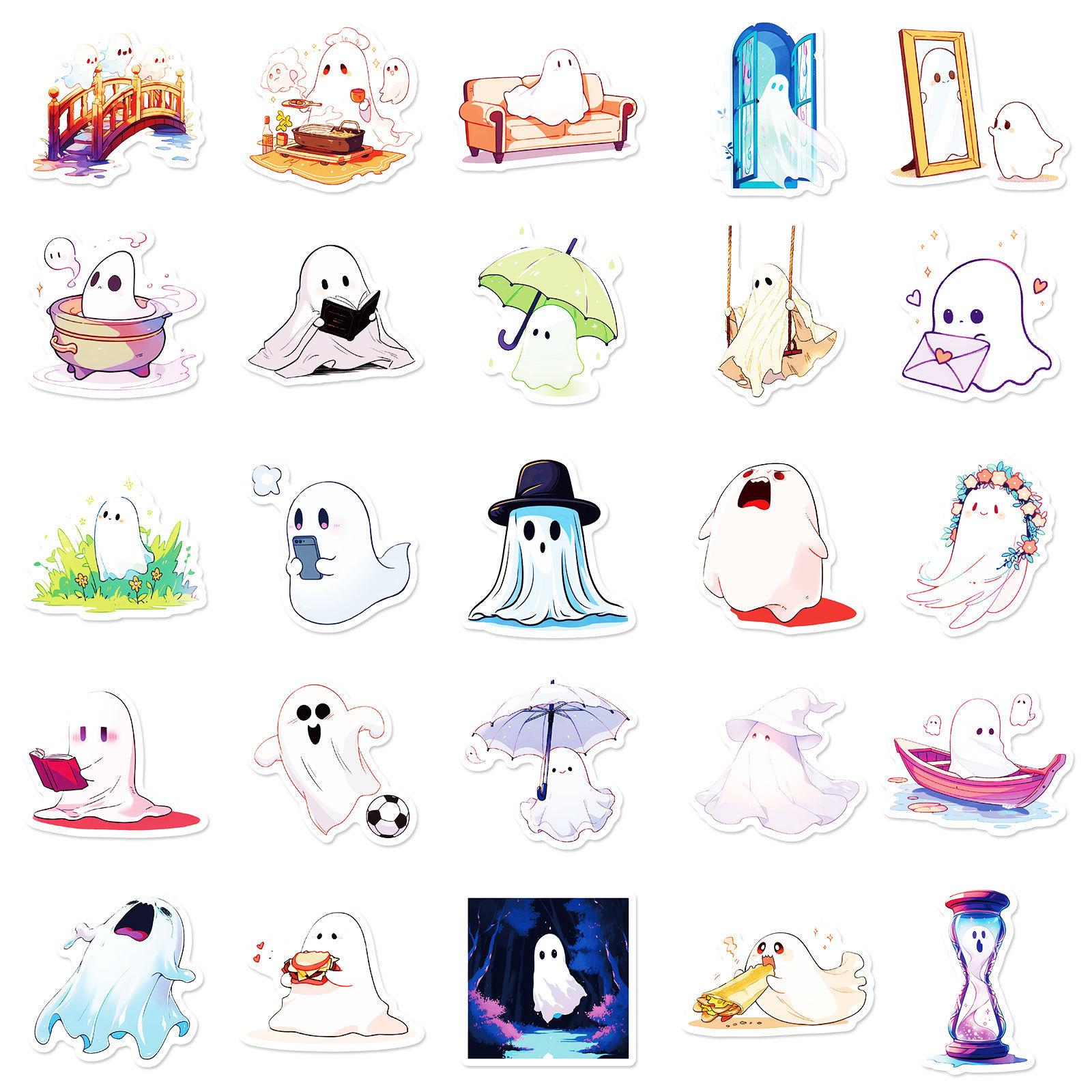 

50 Cute Cartoon Little Ghost Stickers Children s Reward Stickers White Ghost Stickers