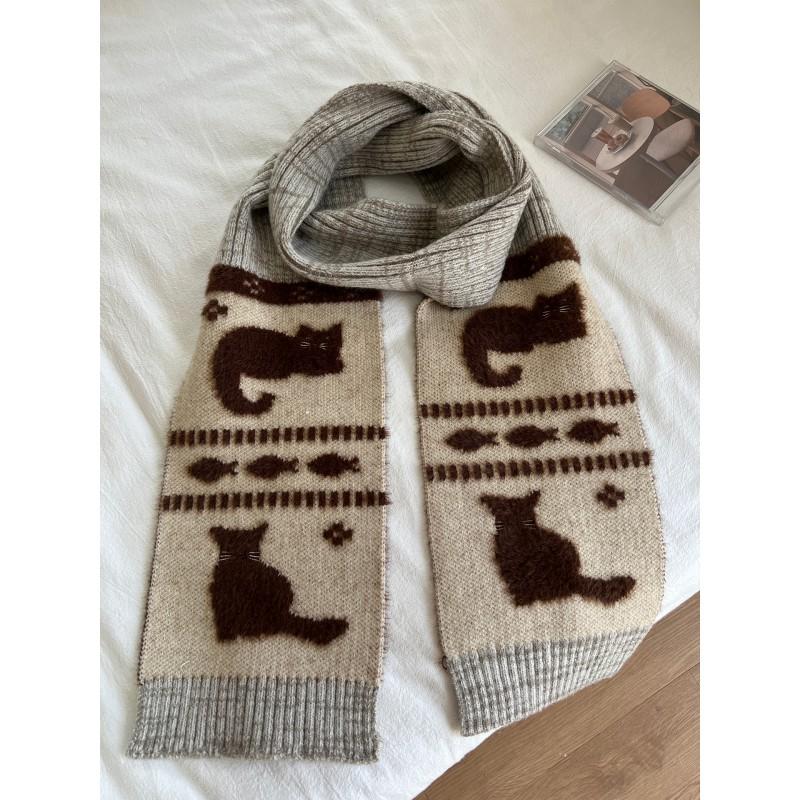 Gestrickter Katzen-Schal Damen Warmer Winter-Accessoire Schickes Leichtes Nacken-Tuch Student Tägliches Tragen