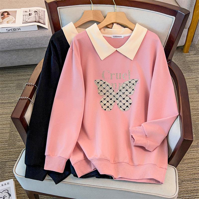 

Plus Size Loose Autumn Lapel Sweatshirt (Chest: 150/160 cm) for 200-350 Jin 6XL розовый