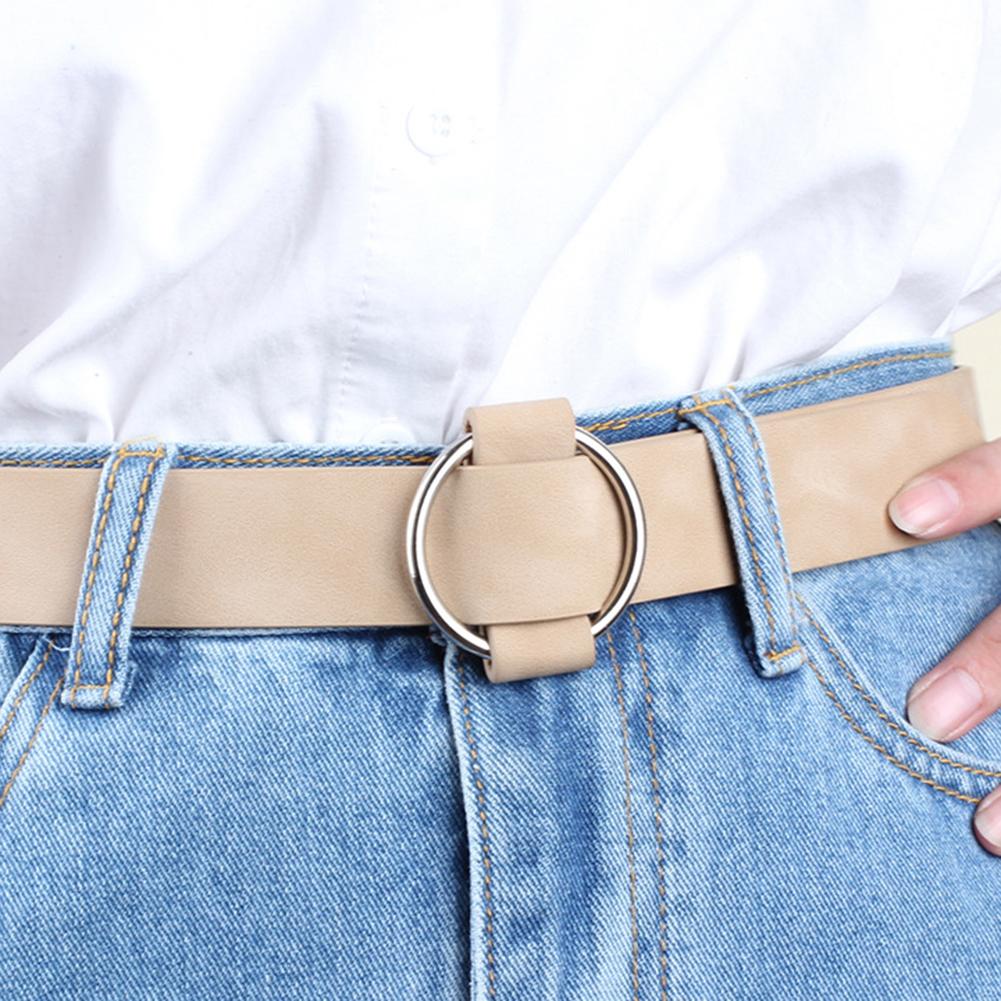 Women Fashion Casual Belts Simple Round Buckle Leather Waistband for Jeans Dress