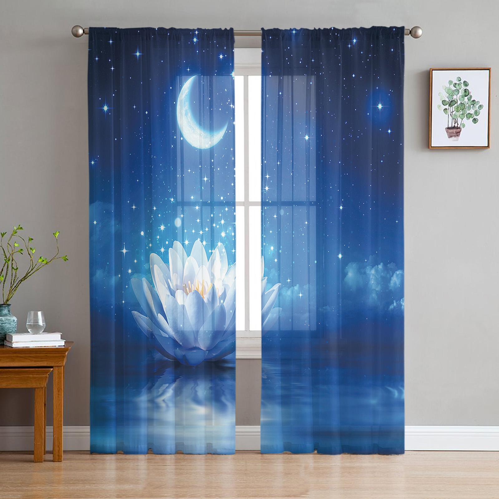 

Цветок лотоса желтые прозрачные шторы для гостиной, окна, тюлевые шторы для спальни, кухни, украшения дома, вуаль, шторы W135 x H115cm x1&Grommet Top