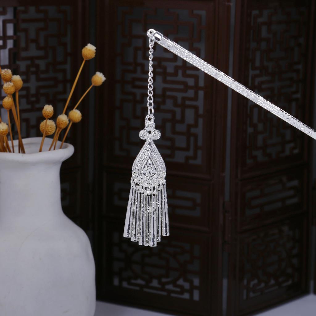 Miao Geometric Hollowed Out Step Shaking Tassel Hairpin Vintage Peacock Tassel Ancient Wind Cheongsam Cheongsam Hanbok Hair Ornaments