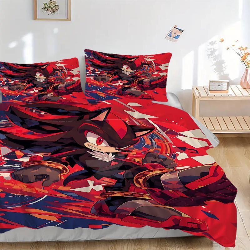3pcs Shadow the Hedgehog Printed Quilt Set - Soft and Comfortable Quilt Cover for Bedroom, Guest Room and Dormitory Decorative Bedding Set 1