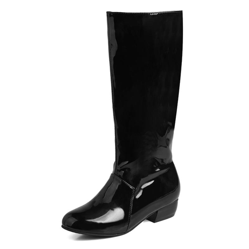 

Лаковые красные ботфорты женские модные на низком каблуке женские белые черные туфли для вечеринки на молнии зимние длинные дождевые ботинки осенние водонепроницаемые 39