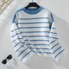 Vintage Stripe Cardigan Loose Knitwear Sweater Long Sleeve O Neck Top Autumn Winter