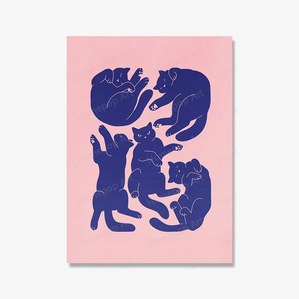 

Минимальный сонный котенок, абстрактная живопись, мультяшный постер с животными и принтом, настенная картина, украшение для детской комнаты, кухни, дома 21x30cm No Framed