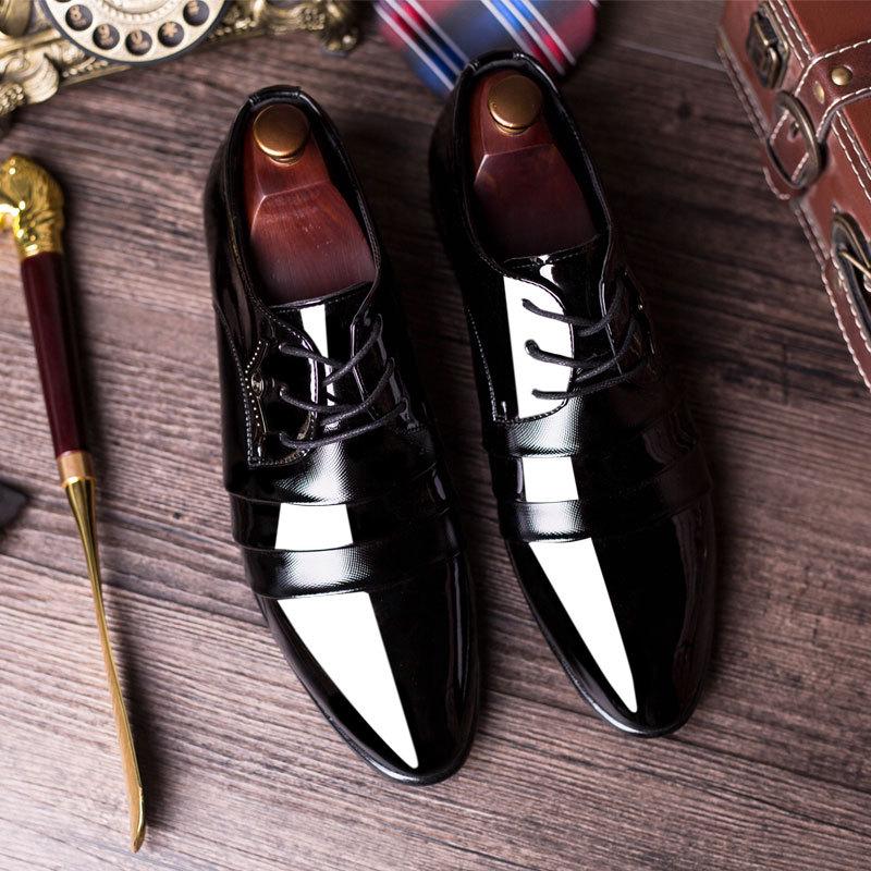 Fashion Men's Dress Shoes Pointed Toe Formal Border Fashion Business Flat Oxfords Korean Shoes Lace New Models