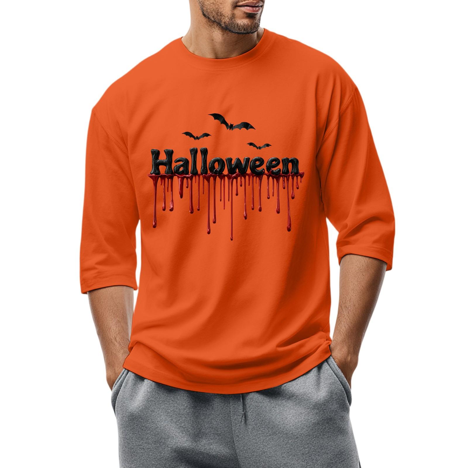 

Мужская повседневная модная футболка с круглым вырезом и рукавом три четверти M оранжевый