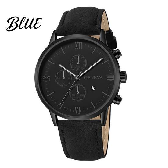 Men Wrist Watch Calendar Faux Pointer Display Dial Precise Quartz Round Shockproof Scratch-resistant Leather Strap