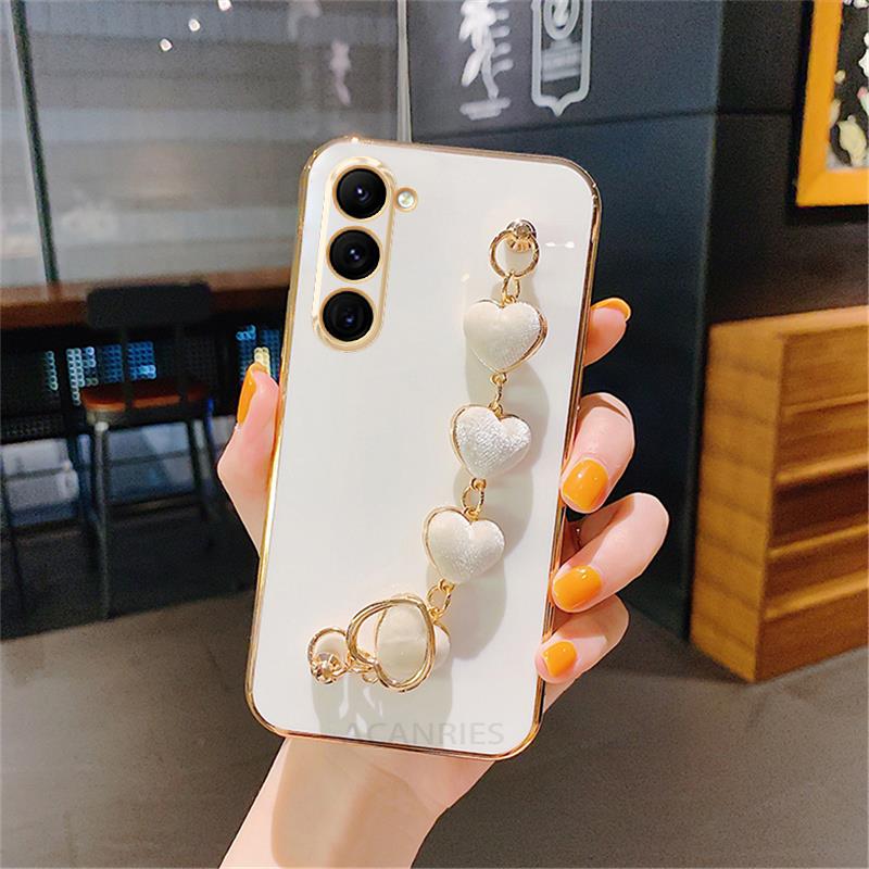 

Love Heart Bracelet Case For Samsung Galaxy S23 S21 S22 S20 Fe S10 S9 Note 10 Plus 20 Ultra 9 Chain Plating Silicone Cover S23fe S23