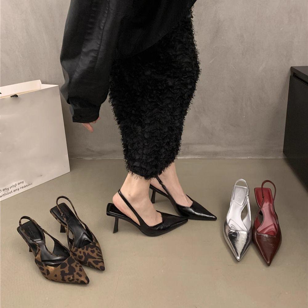 Soft sole not tired feet thin heel shallow mouth women's shoes with skirt versatile retro comfortable leopard print sandals 2025 Internet celebrity e