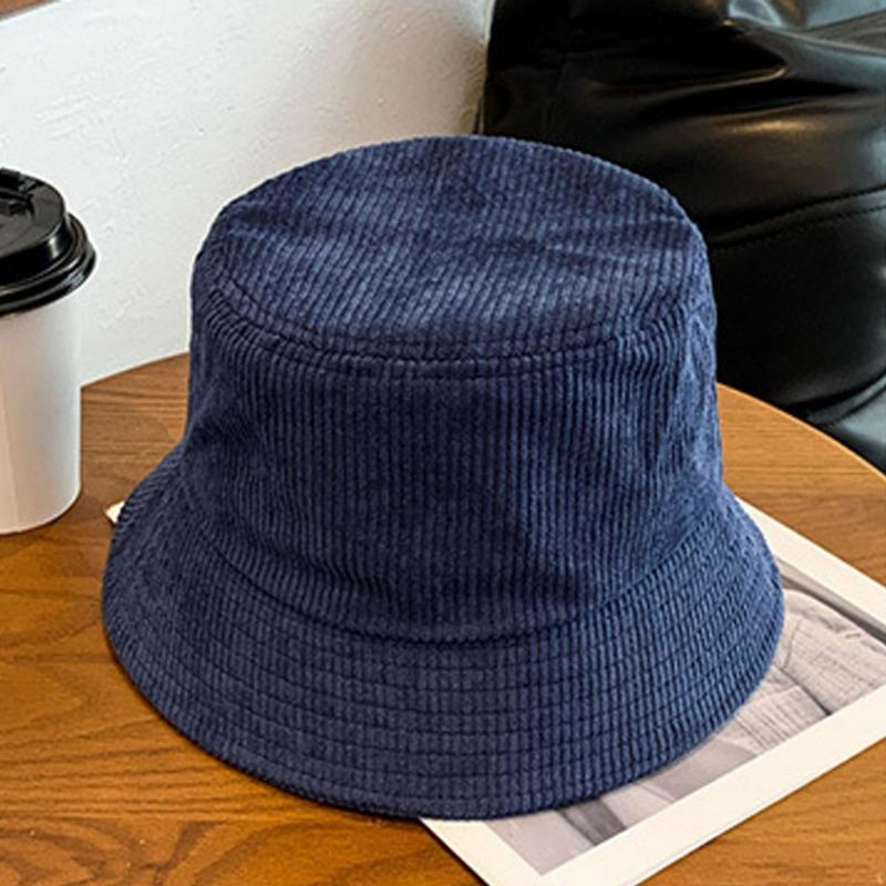 Corduroy hat embroidery autumn and winter bucket hat men's versatile thermal basin hat bucket hat tide