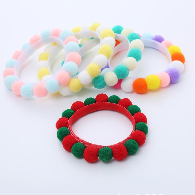 Set of 5 Soft Plush Cats Collars with Colorful Pompoms for Cats Dogs Birthday Party Cats Neckwear Festival Pet Collars