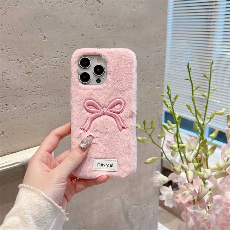 Autumn and winter plush for Apple 17 mobile phone case iPhone16promax bow 15 cute 14 protective case 13