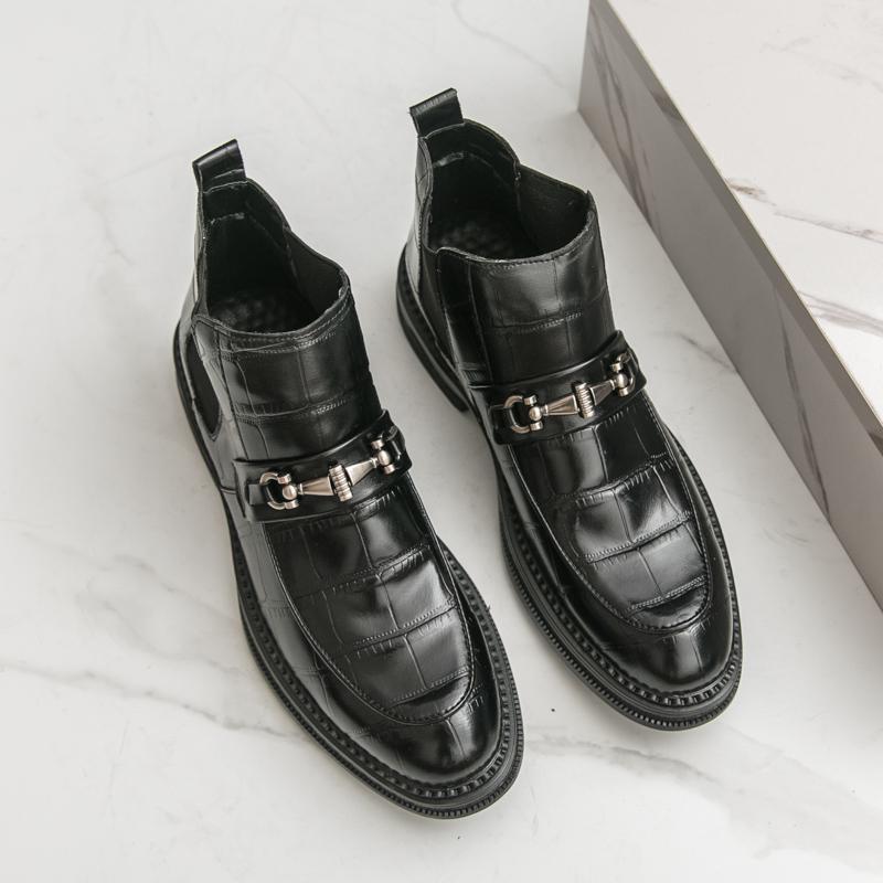 

Fashion Trendy and Versatile Casual High Top Mens Boots High-quality Hand Sewn Business Boots Autumn New Soft Sole Leather Chelsea Boots 46 чёрный