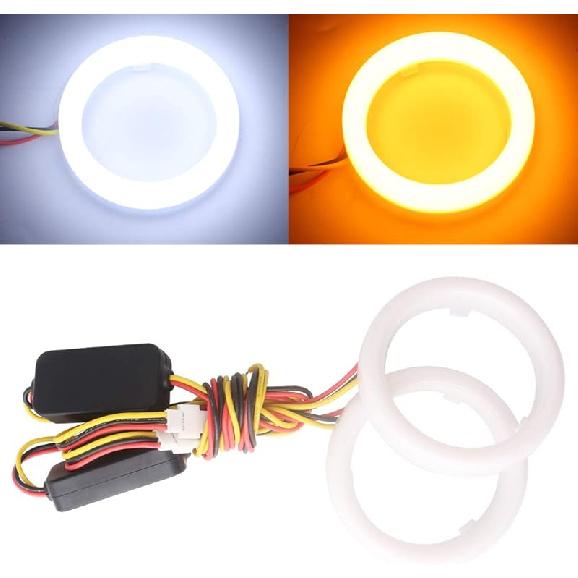 Qasim 1 пара 80 мм Белый+Янтарный Переключаемый 102SMD 4014 Светодиодные Кольца Гало Ангельские Глазки Светодиодные Фонари 12В 60MM