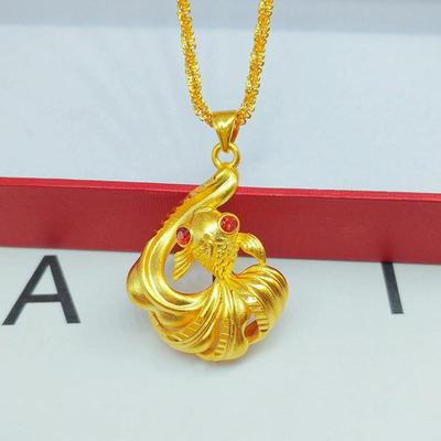 Vietnamese Gold Koi Pendant Necklace - Women's Trendy Goldfish Charm Clavicle Chain