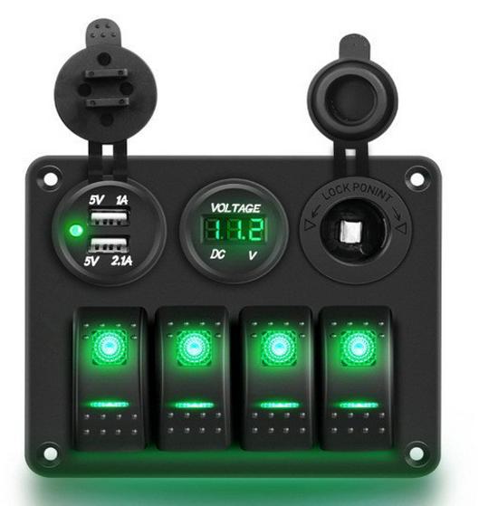 

Синяя панель 4 в 1 для лодки и автомобиля: Выключатель + Зарядное устройство + Вольтметр + Гнездо прикуривателя синий