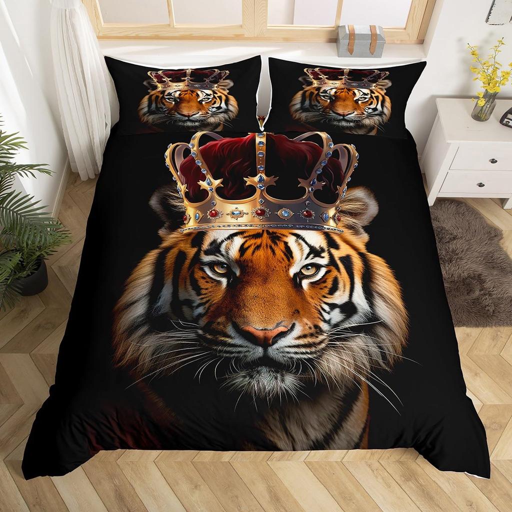 Tiger Duvet Cover Set For Teens Queen King Size Lightweight Quilt Covers Wildlife Pattern Bedding Set Bedroom Decor No Comforter