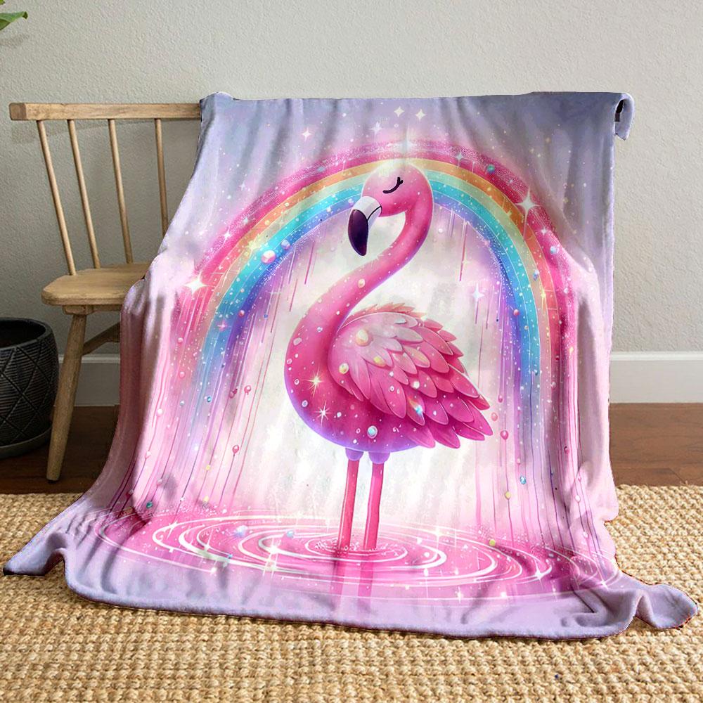Pink Flamingo with Rainbow Magic print blanket soft and cozy perfect for the living room bed sofa or a nap,gift
