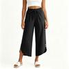 Women Casual Elastic Waist Drawstring Pants with Pockets Side Button Detail Relaxed Fit Cropped Trousers for Everyday Wear