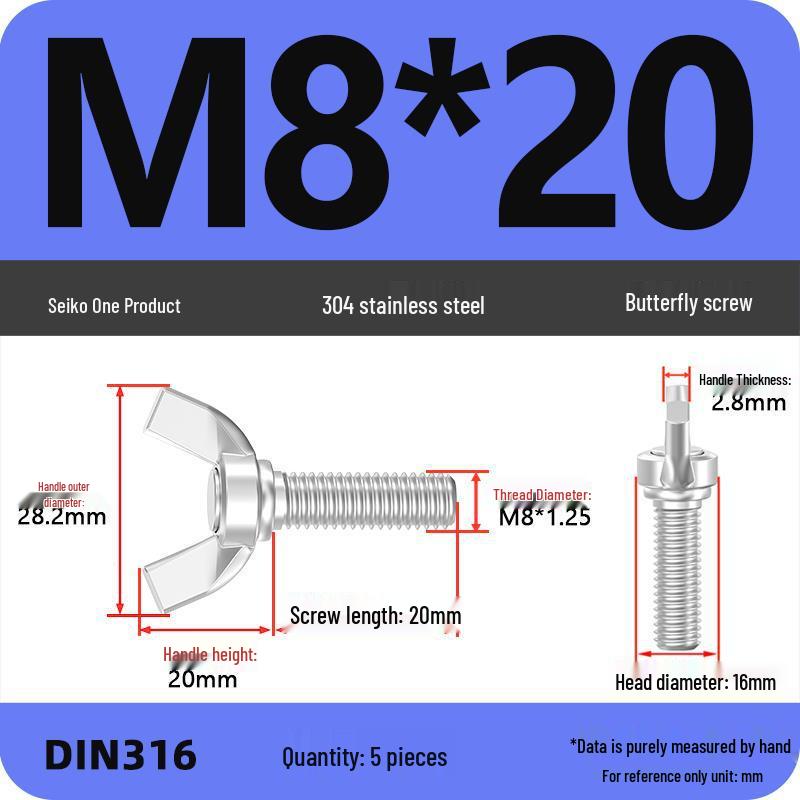 304 Stainless Steel Hand-Tightening Butterfly Weld Screws - Ram Horn M4 M5 M6 M8