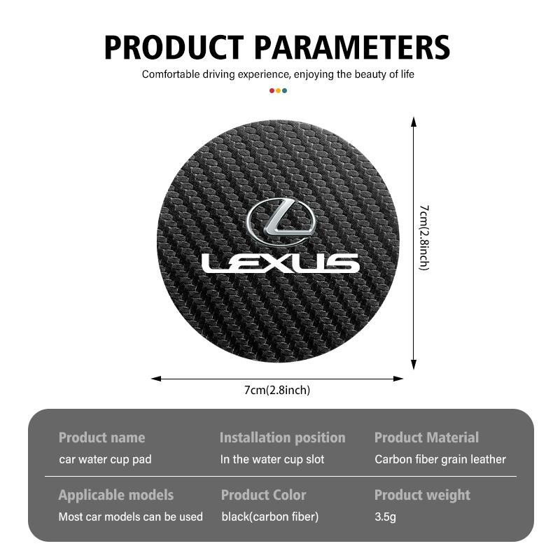 2Pcs Car Interior Leather Coaster Anti-noise Water Cup Pad For Lexus F SPORT IS250 IS200 CT200h GS300 LS430 RX450h LX570 IS300