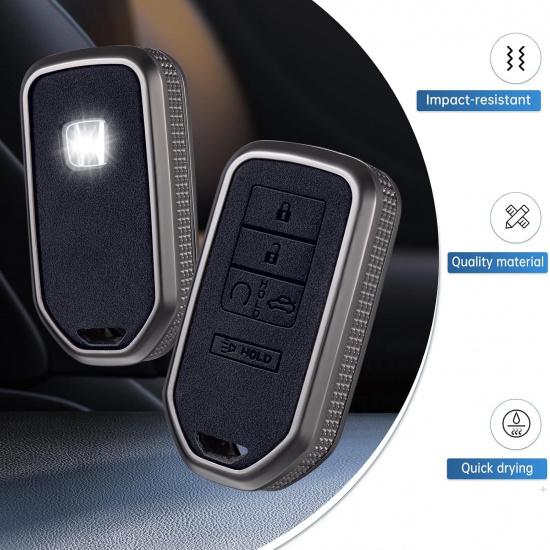 YO&YOYE Compatible with Honda Key Fob Cover with Keychain Leather Key Case Protector for Honda Accord Civic CRV Pilot HRV Odyssey Ridgeline Passport
