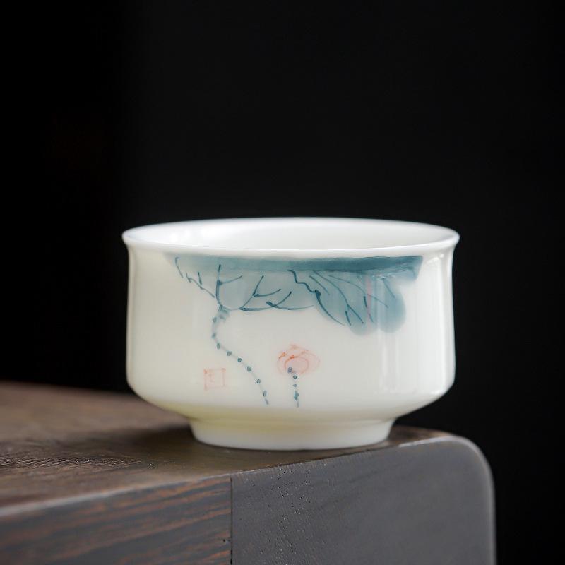 Hand-painted lotus ceramic tea cup teacup suet jade tea cup master cup single cup kung fu tea set drinking tea small teacup