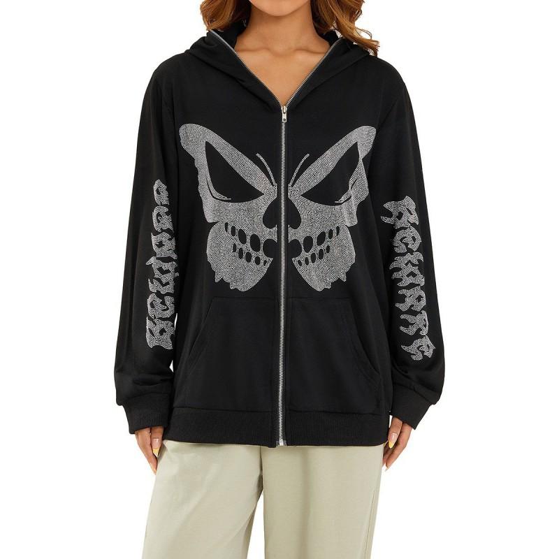 Womens Oversized Hooded Sweatshirt With Butterfly Print Y2K Style Fall Winter Casual Top
